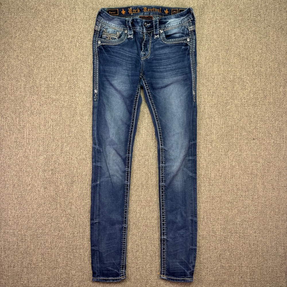 Rock‎ Revival Dariel Mid Rise Skinny Jeans Womens 25 Embellished Back Pocket